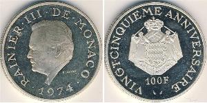 100 Franc Mónaco Plata Raniero III de Mónaco