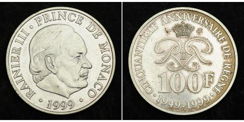100 Franc Mónaco Plata Raniero III de Mónaco