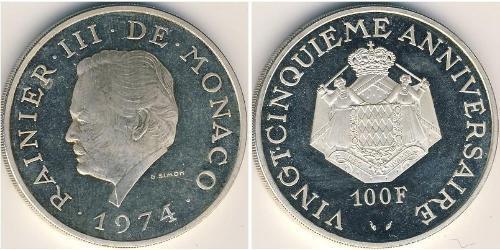 100 Franc Mónaco Plata Raniero III de Mónaco