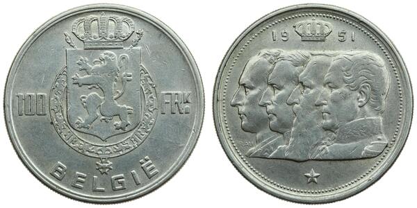 100 Franc Belgium Silver 