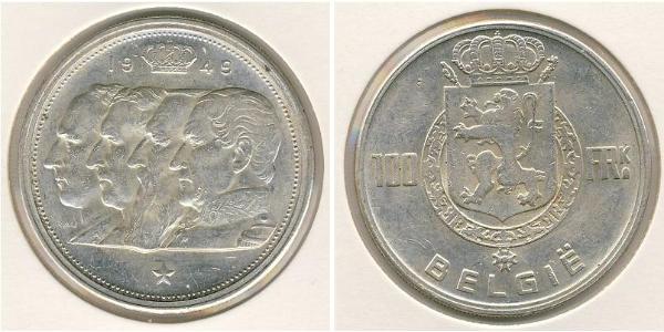 100 Franc Belgium Silver 