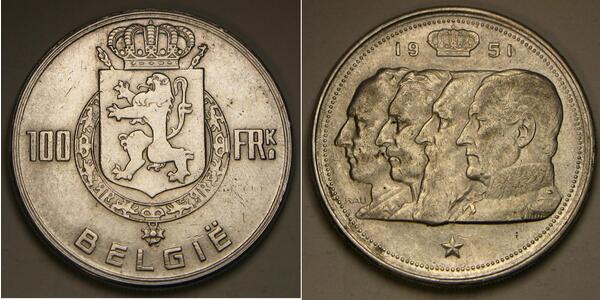 100 Franc Belgium Silver 