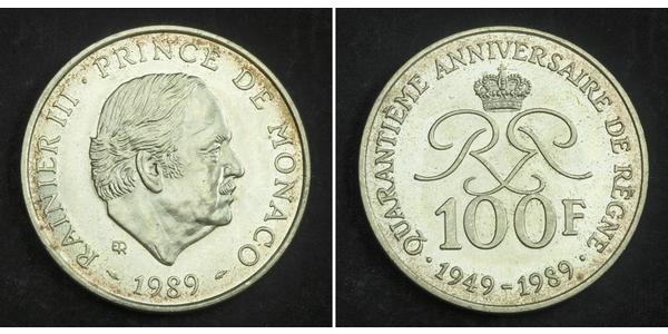 100 Franc Monaco Silver Rainier III, Prince of Monaco