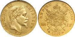 100 Франк Вторая французская империя (1852-1870) Золото Наполеон III Бонапарт (1808-1873)