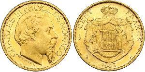 100 Franc Monaco 金 Charles III Prince of Monaco (1818-1889)