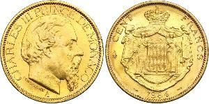 100 Franc Monaco 金 Charles III Prince of Monaco (1818-1889)