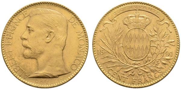 100 Franc Monaco 金 Albert I, Prince of Monaco (1848 - 1922)