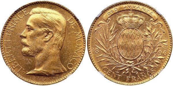 100 Franc Monaco 金 Albert I, Prince of Monaco (1848 - 1922)