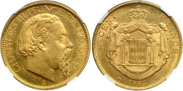 100 Franc Monaco 金 Charles III Prince of Monaco (1818-1889)