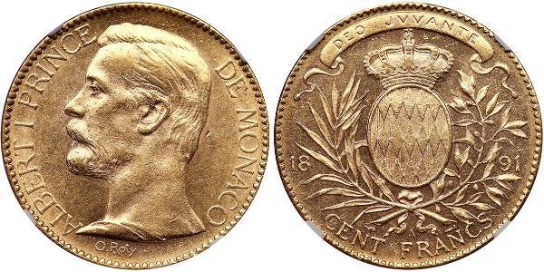 100 Franc Monaco 金 Albert I, Prince of Monaco (1848 - 1922)