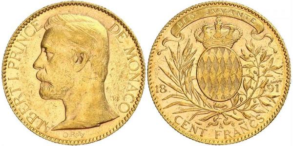 100 Franc Monaco 金 Albert I, Prince of Monaco (1848 - 1922)