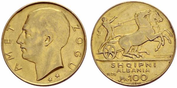 100 Franc 阿尔巴尼亚共和国 (1925－1928) (1925 - 1928) 金 Zog I, Skanderbeg III of Albania