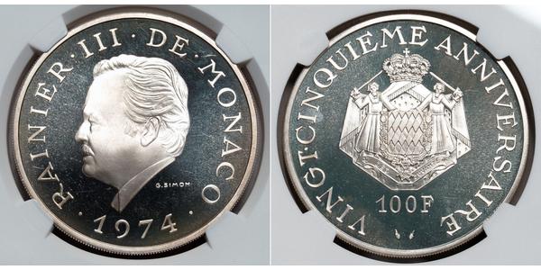 100 Franc Monaco 銀 兰尼埃三世