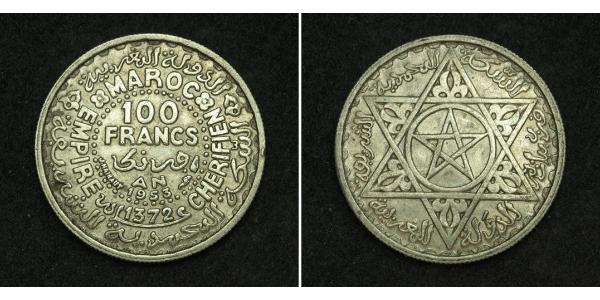 100 Franc 摩洛哥 銀 穆罕默德五世 (摩洛哥) (1909 - 1961)