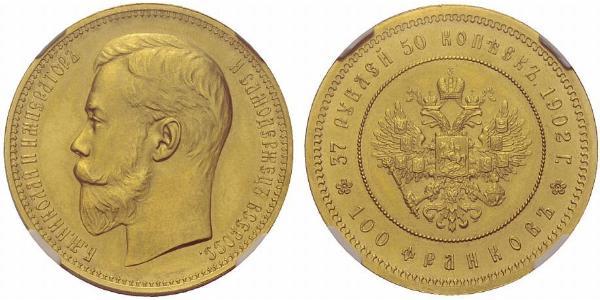 100 Franc / 37.5 Rouble Empire russe (1720-1917) Or Nicolas II (1868-1918)
