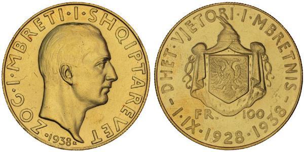 100 Franga Ari Albania Oro Zog I, Skanderbeg III of Albania