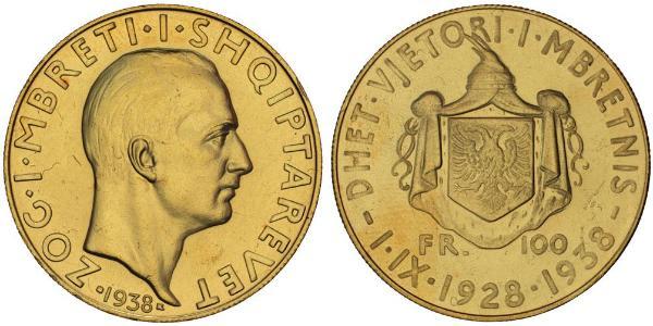 100 Franga Ari Албанія Золото Zog I, Skanderbeg III of Albania