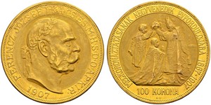 100 Korona Imperio austrohúngaro (1867-1918) Oro Franz Joseph I (1830 - 1916)