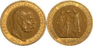 100 Korona Imperio austrohúngaro (1867-1918) Oro Franz Joseph I (1830 - 1916)