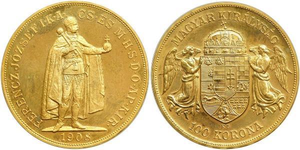 100 Korona Imperio austrohúngaro (1867-1918) Oro Franz Joseph I (1830 - 1916)