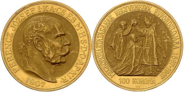 100 Korona Imperio austrohúngaro (1867-1918) Oro Franz Joseph I (1830 - 1916)