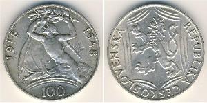 100 Krone Tchécoslovaquie  (1918-1992) Argent 