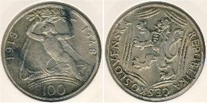 100 Krone Tchécoslovaquie  (1918-1992) Argent 