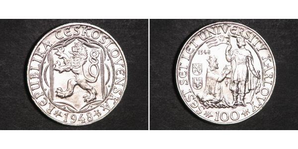 100 Krone Tchécoslovaquie  (1918-1992) Argent 