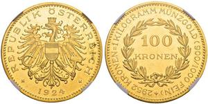 100 Krone First Austrian Republic (1918-1934) Gold 