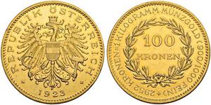 100 Krone First Austrian Republic (1918-1934) Gold 