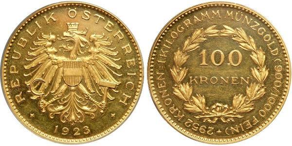 100 Krone First Austrian Republic (1918-1934) Gold 