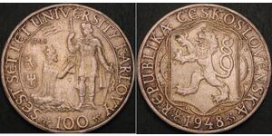 100 Krone Checoslovaquia  (1918-1992) Plata 
