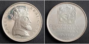 100 Krone Checoslovaquia  (1918-1992) Plata Carlos IV, Emperador del Sacro Imperio Romano (1316-1378)