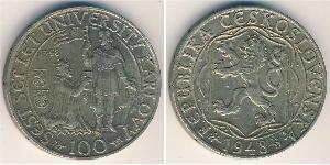 100 Krone Checoslovaquia  (1918-1992) Plata 