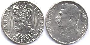 100 Krone Checoslovaquia  (1918-1992) Plata Joseph Stalin