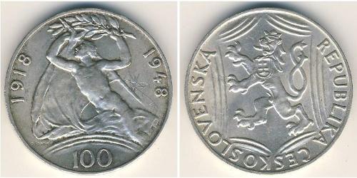 100 Krone Checoslovaquia  (1918-1992) Plata 