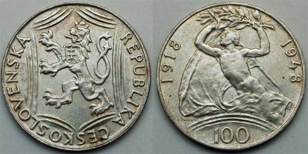 100 Krone Checoslovaquia  (1918-1992) Plata 