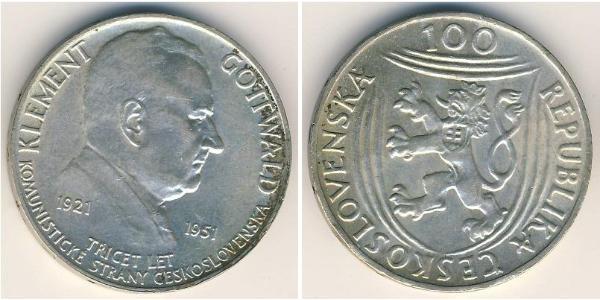 100 Krone Checoslovaquia  (1918-1992) Plata 