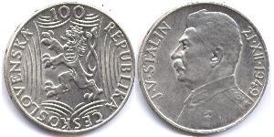 100 Krone Tschechoslowakei  (1918-1992) Silber Joseph Stalin