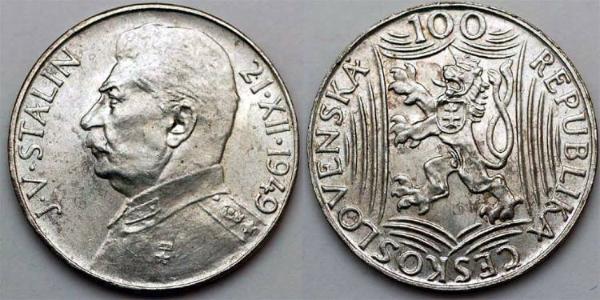 100 Krone Tschechoslowakei  (1918-1992) Silber Joseph Stalin