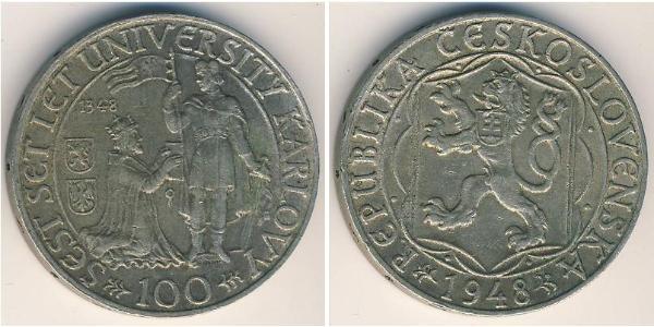 100 Krone Tschechoslowakei  (1918-1992) Silber 