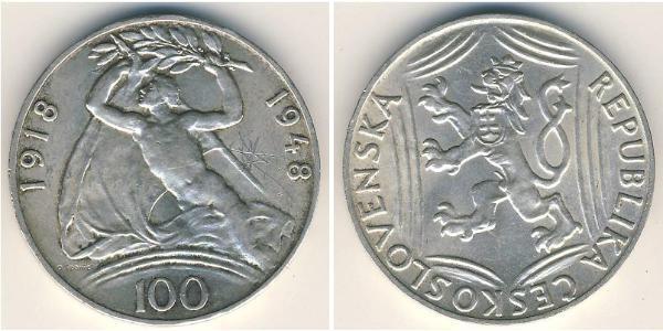 100 Krone Czechoslovakia (1918-1992) Silver 