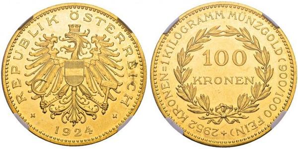 100 Krone 奥地利第一共和国 (1919 - 1934) 金 