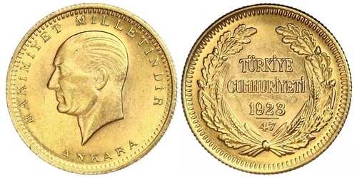 100 Kurush Türkei (1923 - ) Gold Kemal Ataturk