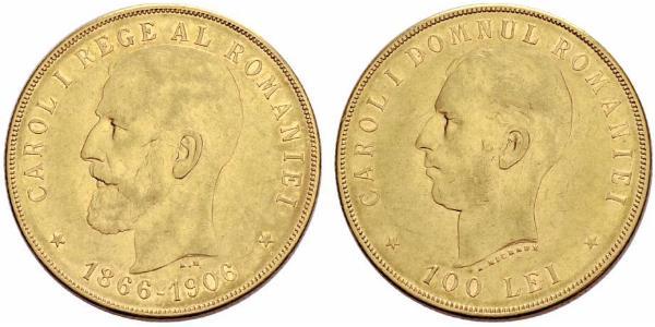 100 Leu Royaume de Roumanie (1881-1947) Or Charles Ier de Roumanie (1839 - 1914)