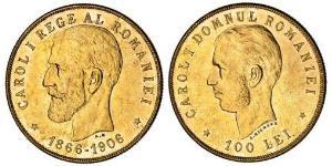 100 Leu Regno di Romania (1881-1947) Oro Carlo I di Romania (1839 - 1914)