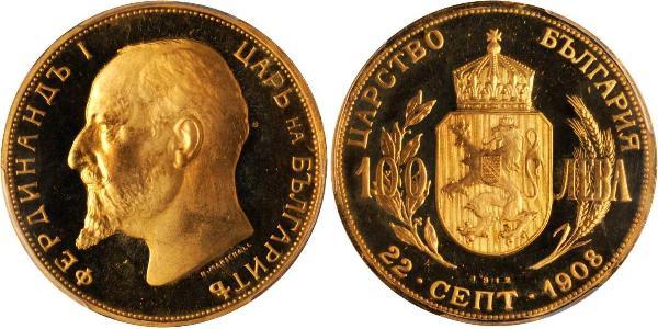 100 Lev Bulgaria Oro Fernando I de Bulgaria (1861 -1948)