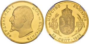 100 Lev 保加利亚 金 Ferdinand I of Bulgaria (1861 -1948)