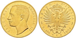 100 Lira Kingdom of Italy (1861-1946) Gold Vittorio Emanuele III (1869 - 1947)