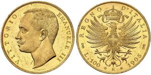 100 Lira Kingdom of Italy (1861-1946) Gold Vittorio Emanuele III (1869 - 1947)